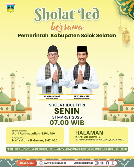 Shalat Idul Fitri 1446 Hijriah bersama Pemerintah Kabupaten Solok Selatan