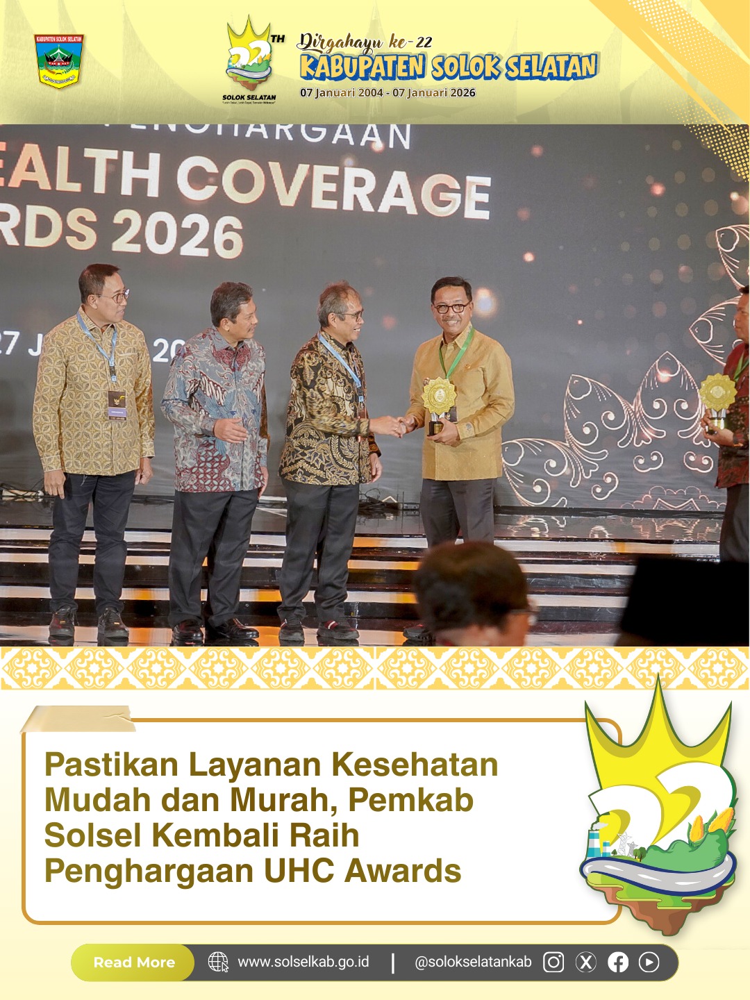 Pastikan Layanan Kesehatan Mudah dan Murah, Pemkab Solsel Kembali Raih Penghargaan UHC Awards