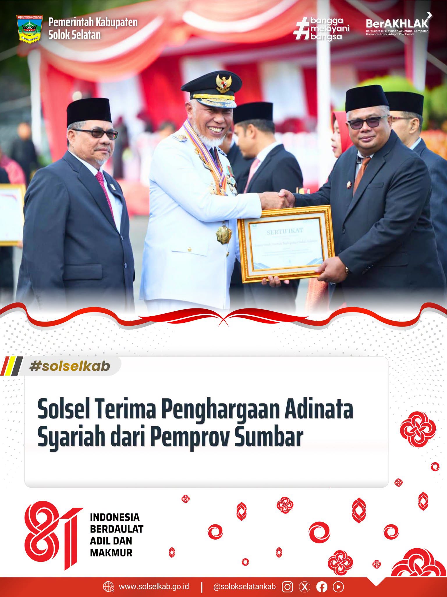 Solsel Terima Penghargaan Adinata Syariah dari Pemprov Sumbar